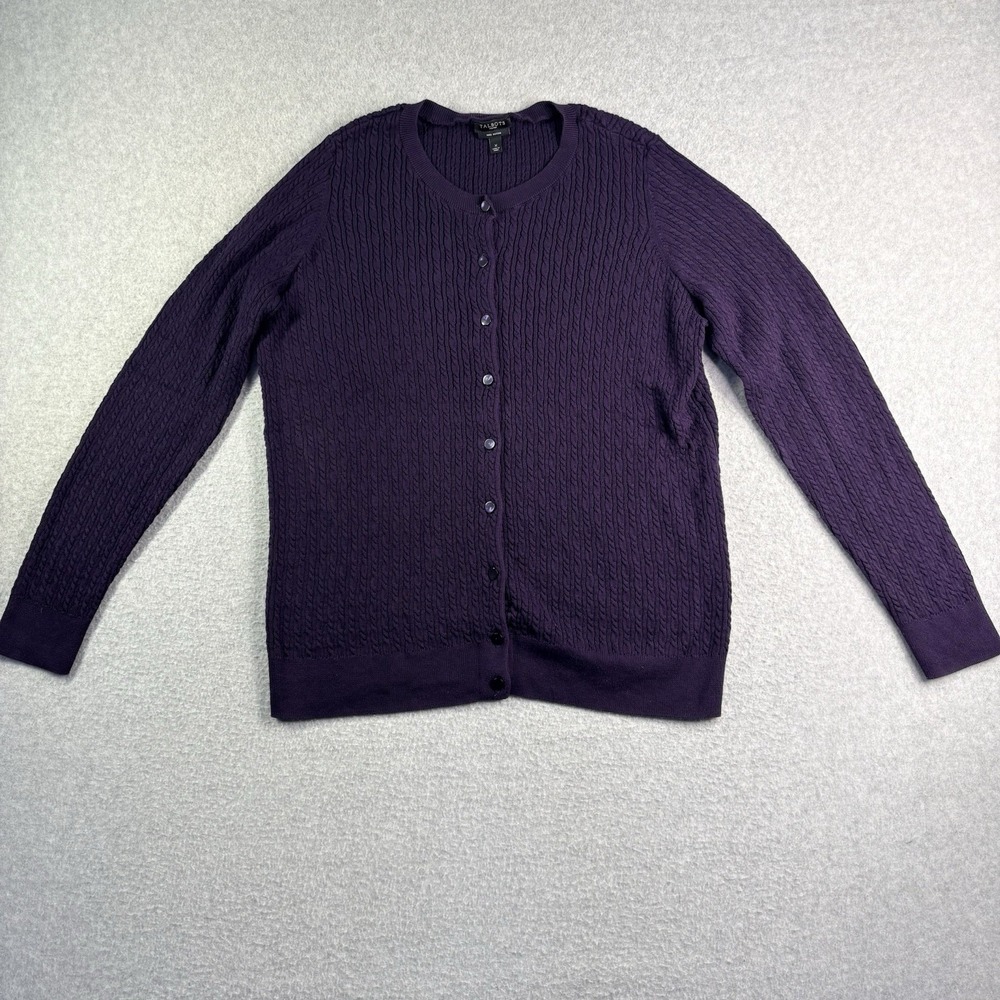 Talbots Woman Cardigan Sweater Women's X Purple Cable Knit Button Up